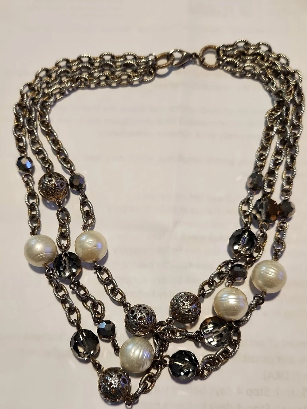 Layered Beaded Statement Necklace in Black & Gold Like New